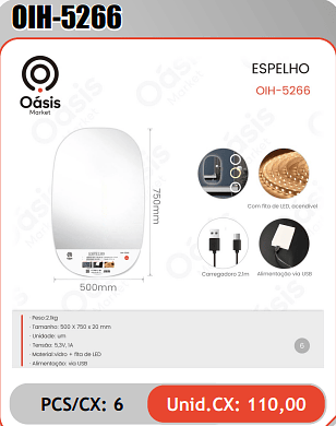 ESPELHO PCS/CX: 6 Unid.CX: 110,00