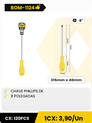 CHAVE PHILLIPS DE 8 POLEGADAS CX: 120PCS ICX: 3,90/Un