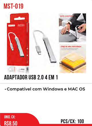 ADAPTADOR USB 2.0 4 EM 1 100pç=8,5$