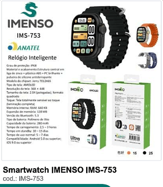 Smartwatch IMENSO 40PC/CX R$72