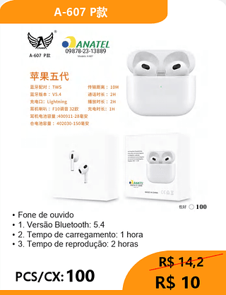 FONE BLUETOOTH PCS/CX:100 R$10