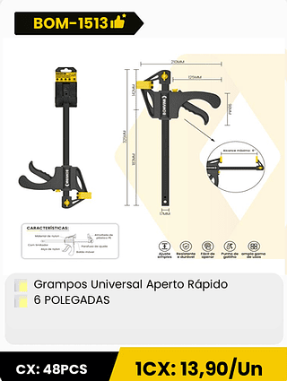 Grampos Universal Aperto Rápido 6 POLEGADAS CX: 48PCS 1CX: 13,90/Un