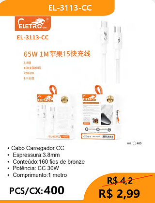 CABO TPC-TPC PCS/CX:400 R$2,99
