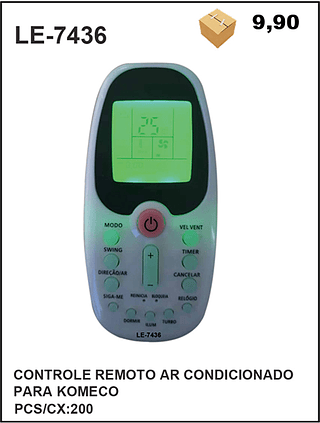CONTROLE REMOTO AR CONDICIONADO PARA KOMECO 200PÇ=9,9$