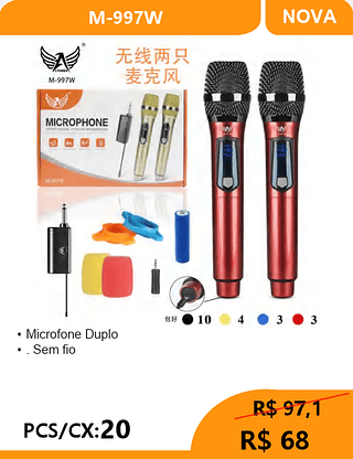 Microfone Duplo PCS/CX:20 R$68
