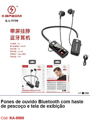 Fones de ouvido Bluetooth com haste de pescoço e tela de exibição R$17,1 PCS/Cx:100