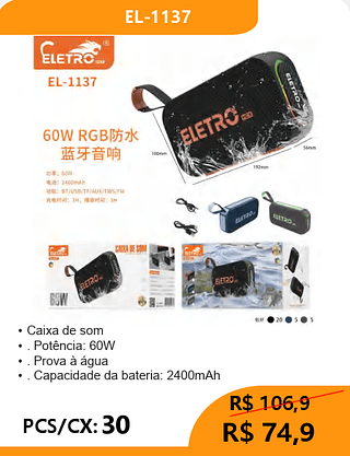 CAIXA DE SOM PCS/CX:30 R$74,9