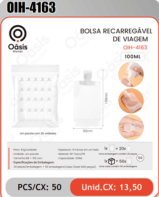 BOLSA RECARREGAVELDE VIAGEM PCS/CX: 50 Unid.CX: 13,50