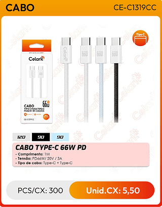 CABO TYPE-C 66W PD PCS/CX: 300 Unid.CX: 5,50