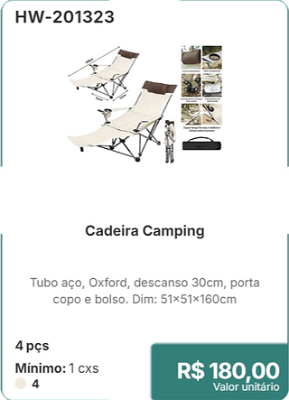 Cadeira Camping 4 pcs R$ 180,00