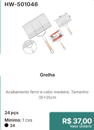 Grelha 24 pçs R$ 37,00