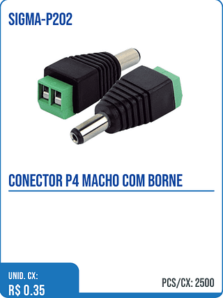 CONECTOR P4 MACHO COM BORNE UNID. CX: R$ 0.35 PCS/CX: 2500