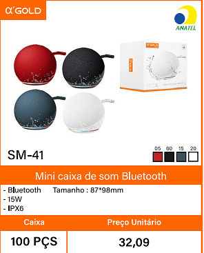 Mini caixa de som Bluetooth Caixa 100 PCS Preco Unitario 32,09