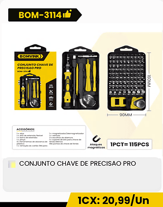 CONJUNTO CHAVE DE PRECISAO PRO CX: 40PCS 1CX: 20,99/Un
