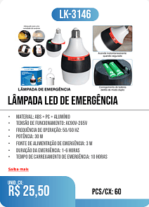 LÂMPADA LED PORTÁTIL PARA EXTERIOR UNID. CX: r$ 82,00 PCS/CX: 20
