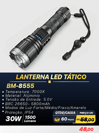 LANTERNA LED TÁTICO 60PÇS R$48,00