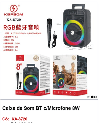 Caixa de Som BT c/Microfone 8W R$148,5 PCS/Cx:12