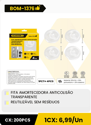 FITA AMORTECEDORA ANTICOLISÃO TRANSPARENTE REUTILIZÁVEL SEM RESÍDUOS CX: 200PCS 1CX: 6,99/Un