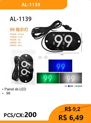 Painel de LED PCS/CX:200 R$ 6,49