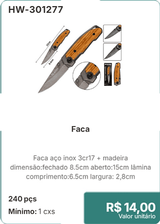Faca 240 pçs R$ 14,00