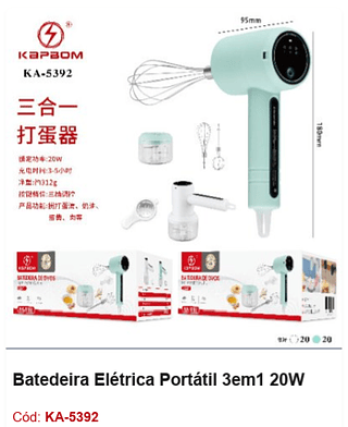 Batedeira Elétrica Portátil 3em1 20W R$ 36 PCS/Cx: 40