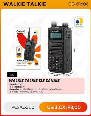 WALKIE TALKIE 128 CANAIS PCS/CX: 50 Unid.CX: 98,00