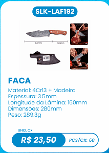 FACA UNID. CX: R$ 23,50 PCS/CX: 60