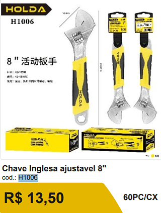 Chave Inglesa ajustavel 8" R$ 12.15 60PC/CX