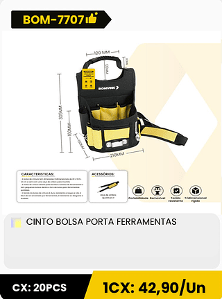 CINTO BOLSA PORTA FERRAMENTAS CX: 20PCS 1CX: 42,90/Un