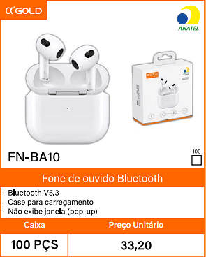 Fone de ouvido Bluetooth Caixa 100 PCS Preco Unitario 33,20