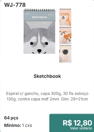Sketchbook 64 pçs R$ 12,80