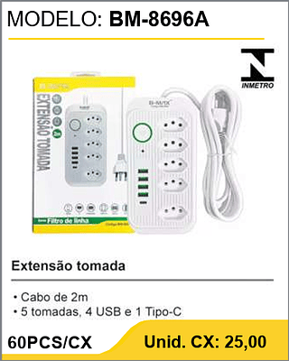 Extensão tomada 60PCS/CX Unid. CX: 25,00