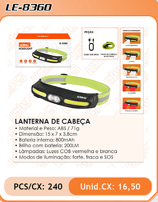 LANTERNA DE CABEÇA 240PÇ=16,5$