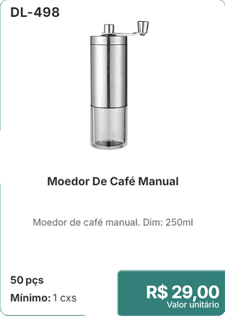 Moedor De Cafe Manual 50 pçs R$ 29.00