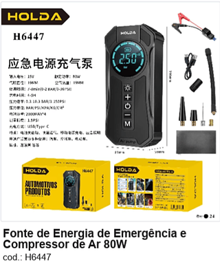 Fonte de Energia de Emergência e Compressor de Ar 80W R$ 144 PC/CX:24