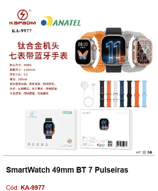 SmartWatch 49mm BT 7 Pulseiras R$58,5 PCS/CX:50