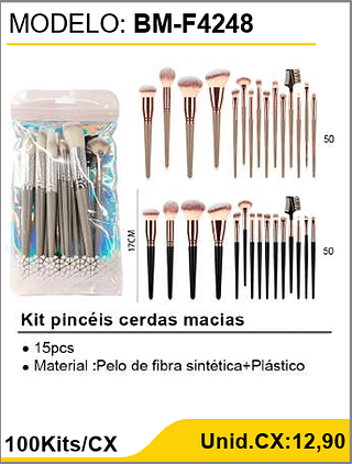 Kit pincéis cerdas macias 100Kits/CX Unid.CX:12,90