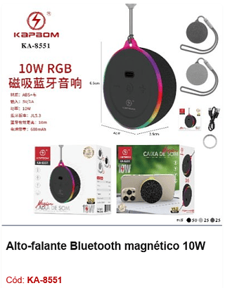 Alto-falante Bluetooth magnético 10W R$22,5 PCs/cx:100