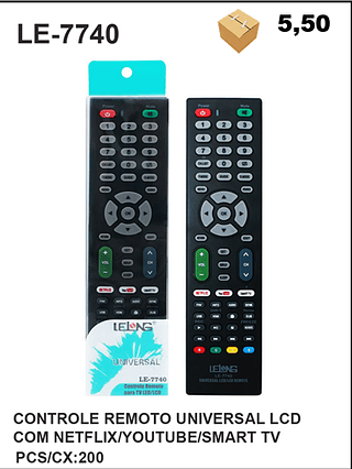 CONTROLE REMOTO UNIVERSAL LCD COM NETFLIX/YOUTUBE/SMART TV 200PÇ=5,5$