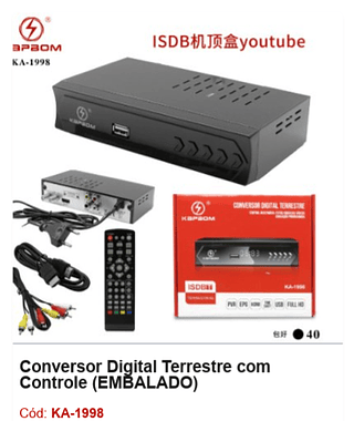 Conversor Digital Terrestre com Controle R$ 53,1 PCS/Cx:40