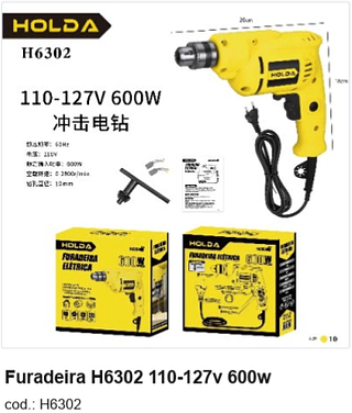Furadeira 110-127v 600w R$ 110,7 PC/CX:10