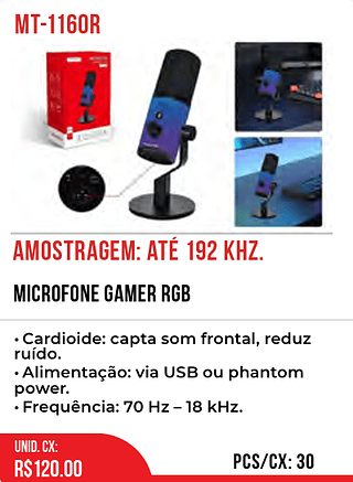 MICROFONE GAMER RGB 30pç=120$