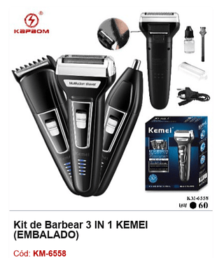 Kit de Barbear 3 IN 1 KEMEI R$ 35,1 PCS/Cx: 60