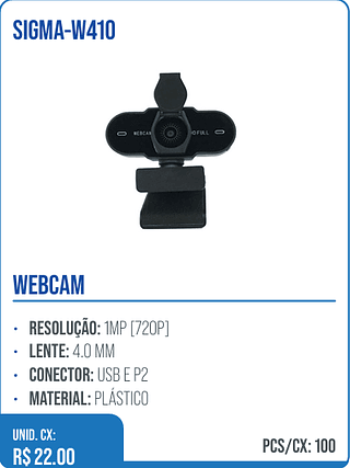 WEBCAM UNID. CX: R$ 22.00 PCS/CX: 100