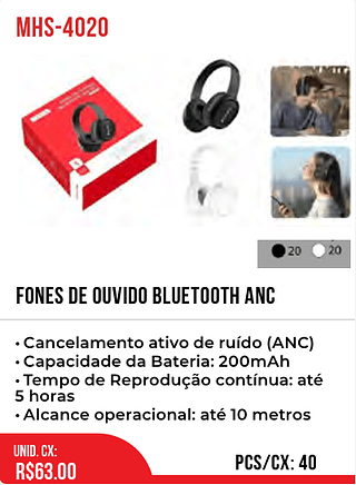 Fones De Ouvido Bluetooth ANC 40pç=63$