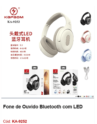 Fone de Ouvido Bluetooth com LED R$28,8 PCS/CX:100