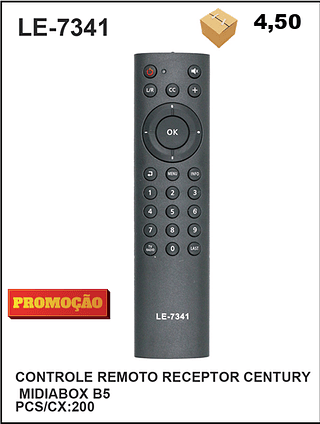 CONTROLE REMOTO RECEPTOR CENTURY MIDIABOX B5 200pç=4,5$