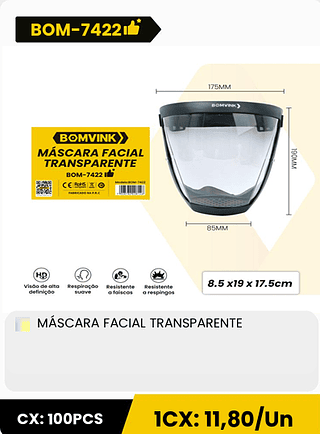 MÁSCARA FACIAL TRANSPARENTE CX: 100PCS 1CX: 11,80/Un