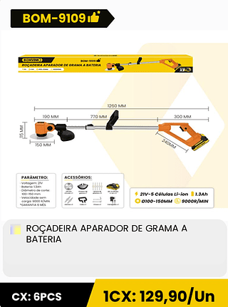 ROÇADEIRA APARADOR DE GRAMA A BATERIA CX: 6PCS 1CX: 129,90/Un