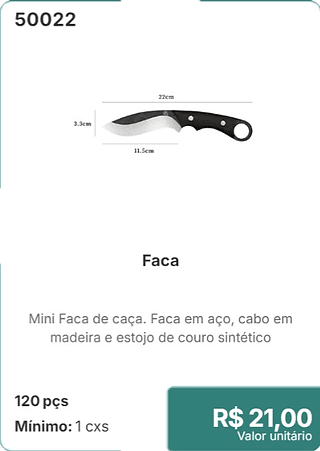 Faca 120 pçs R$ 21,00